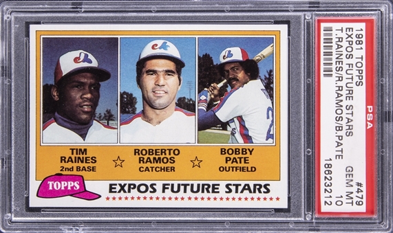 1981 Topps "Expos Future Stars" #479 Tim Raines Rookie Card - PSA GEM MT 10 